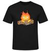 Calcifer Feuerdämon hält Holzscheit Howls Moving Castle Grafik T-Shirt