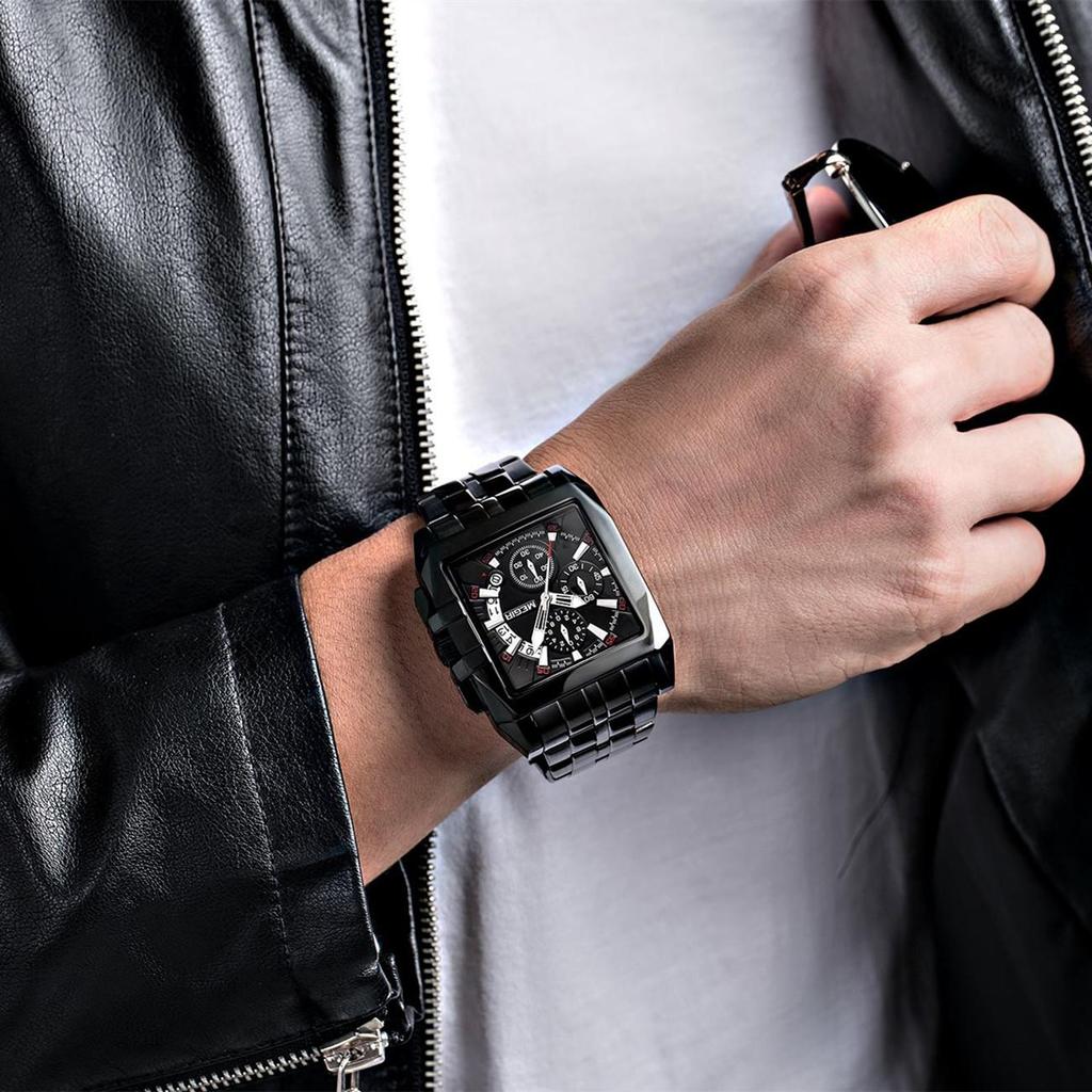 Megir Blau Edelstahl Männer Uhr Rechteck Große Zifferblatt Business Quarz männer Armbanduhren Relogio Masculino Militär Uhr Mann