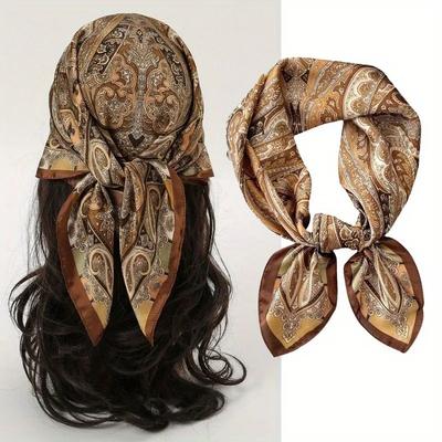 New Design Paisley Houndstooth Printed Square Scarf Soft Satin Thin Smooth Neck Scarf Sunscreen Headscarf For Women Head Wrap