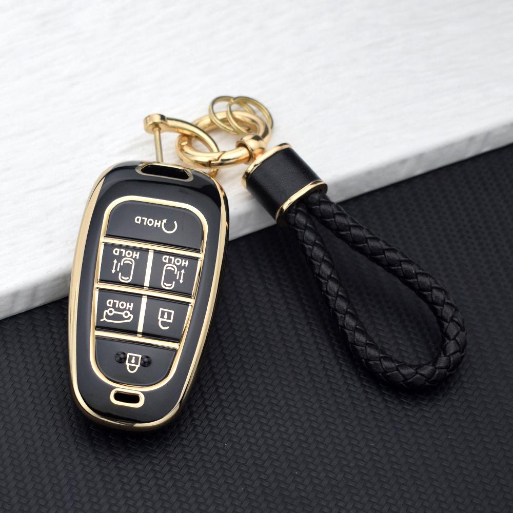 For Hyundai Santa Fe Tucson NEXO NX4 Ioniq 5 Atos Prime Solaris Auto 6 Buttons Car Key Case Cover Key Fob Holder Key Chain Parts