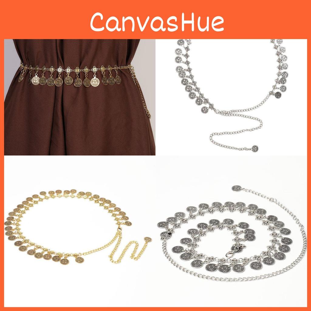 Style Metal Waist Belt With Coin Pendant And Hook Closure For Womens Fashion