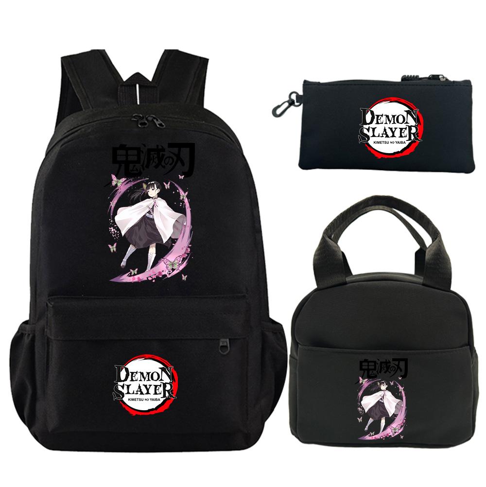 3Pcs/set Anime Demon Slayer Printed Backpack with Shoulder Bag Pencil Case for Teenager Student Large Capacity Waterproof Schoolbag