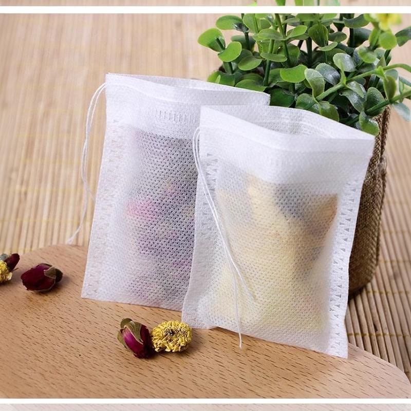 100 Pcs Disposable Tea Filter Bags Food Grade Nonwoven Drawstring Leak Proof for Herb Spice Cooking Sachets