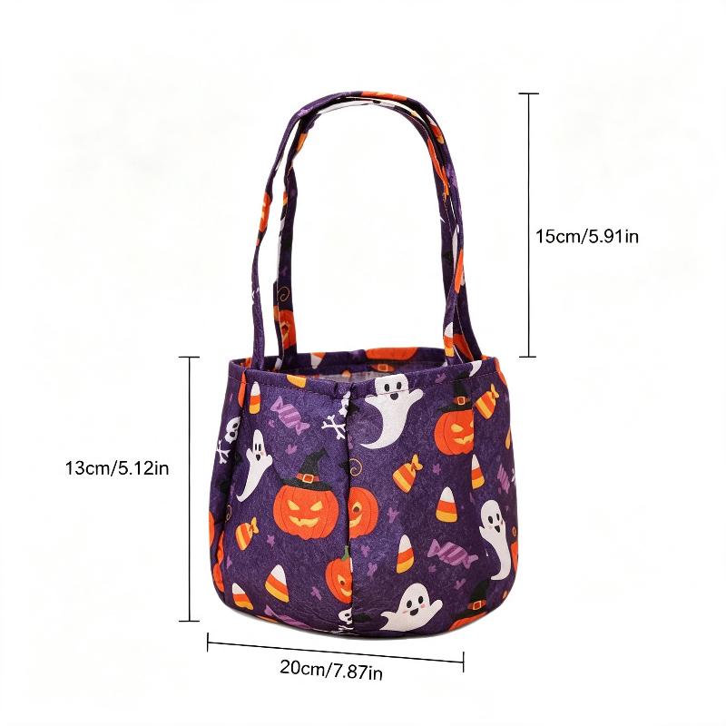 1Pc Halloween Trick Or Treat Candy Bags With Cute Pumpkin Ghost Bat Prints For Halloween Party Candy Collecting Gifts Decor