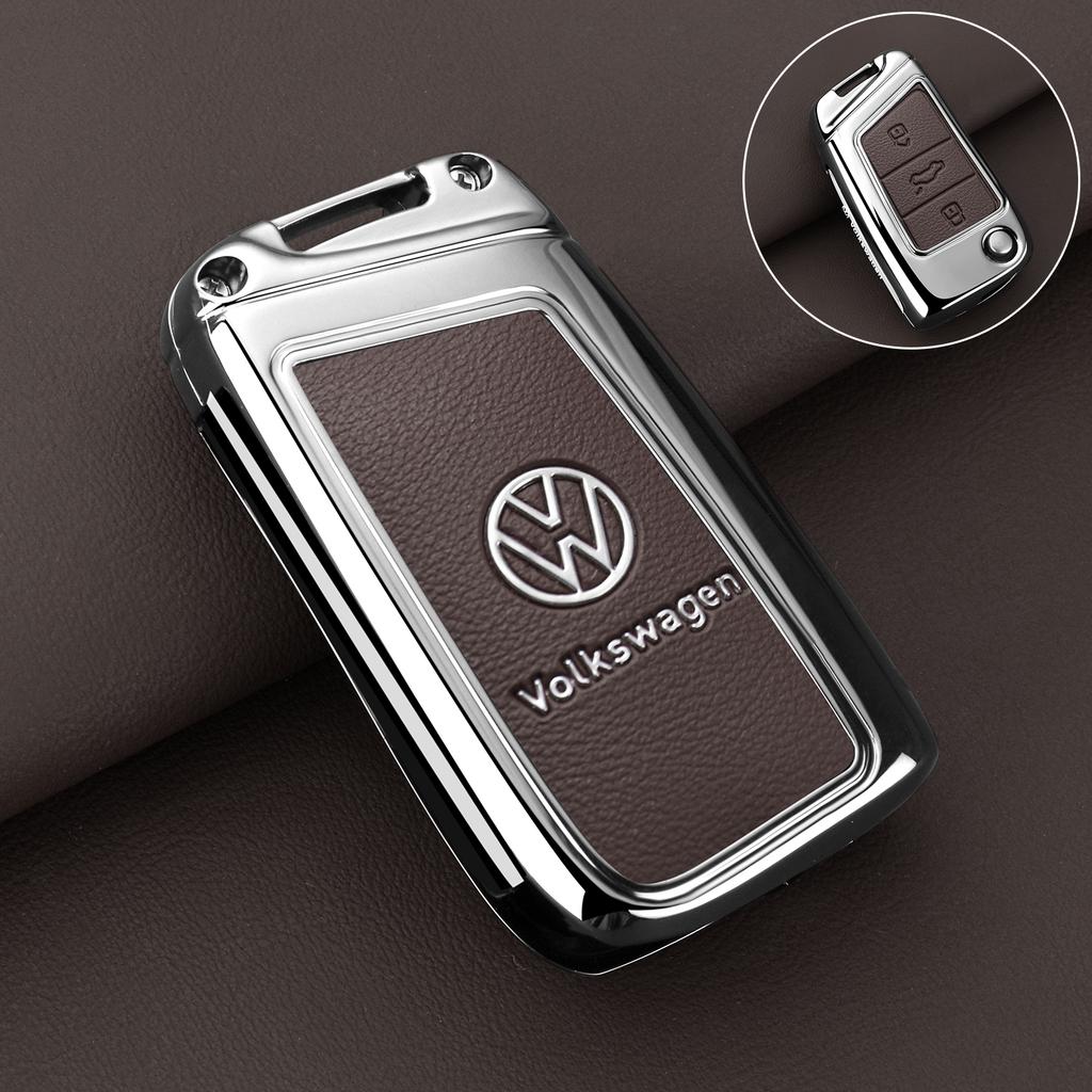 For VW Zinc Alloy Leather Car Key Case Protection Cover Shell Fob for VW Volkswagen Golf 7 MK7 Tiguan MK2 T-roc T-cross Access