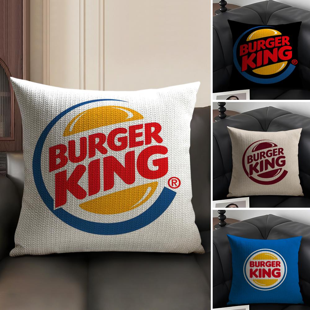 H-Hun Burgerr King Brand Cushion Cover Natural Linen Organic Fabric Double-Sided Printing Sofa Home Decor Gift Pillow Case