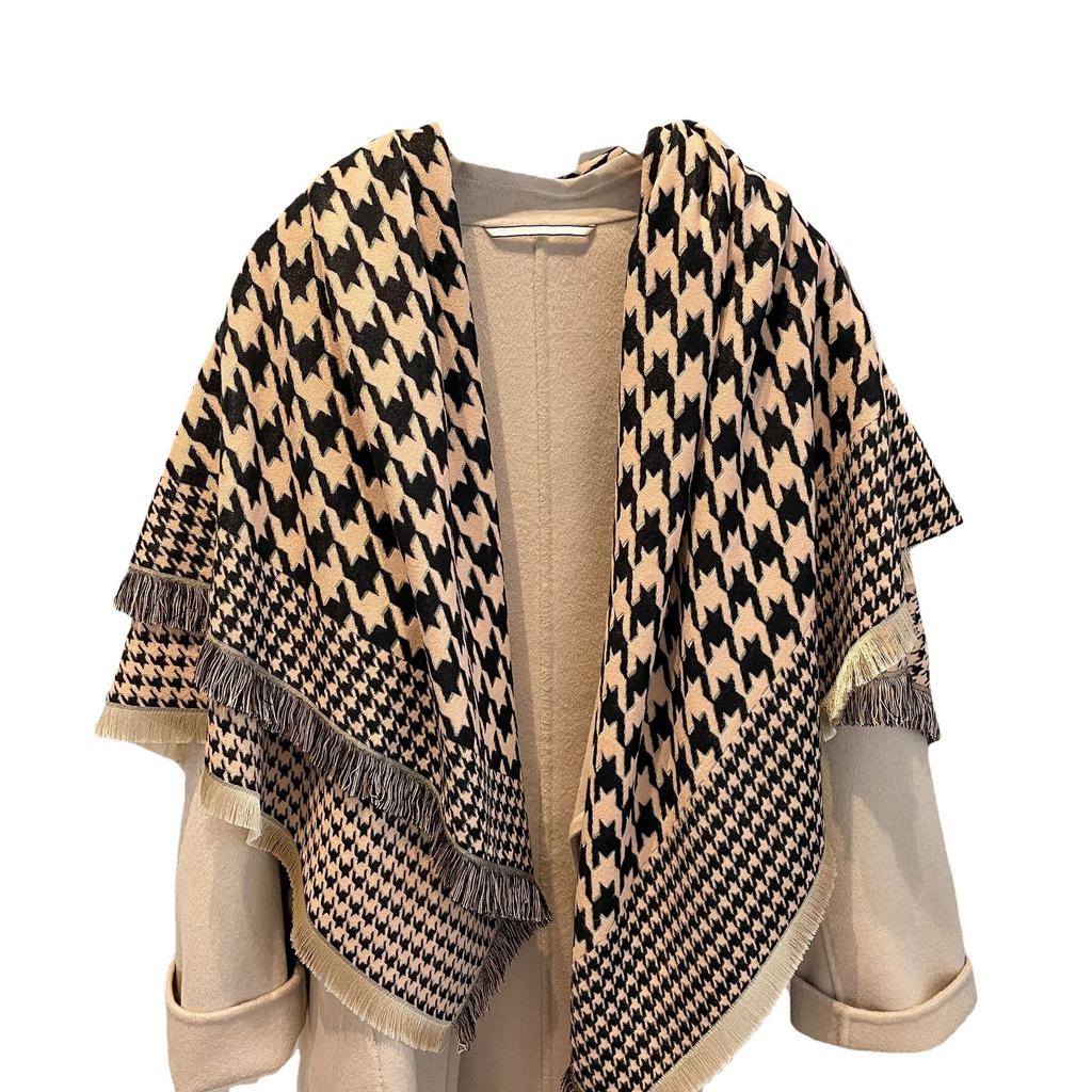 Swing And Winter Bird Grid Scarf Women'S Style Imitation Cashmere Scarf Thickened Air-Conditioned Room Warm Shawl Cape