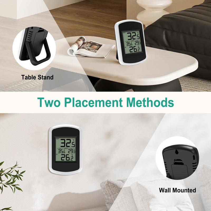 Wireless Digital Thermometer -40℃~60℃ Wide Range 60s Auto Update Wall Mount/Stand Easy Read LCD Screen for Home Office Garden