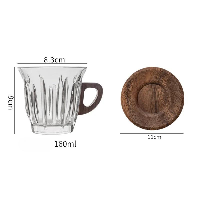 

Ribbed Glass Coffee Cup with Wooden Handle Clear Espresso Mug for Latte Cappuccino Iced Coffee Home Bar Office Accessories Use 101-200ml