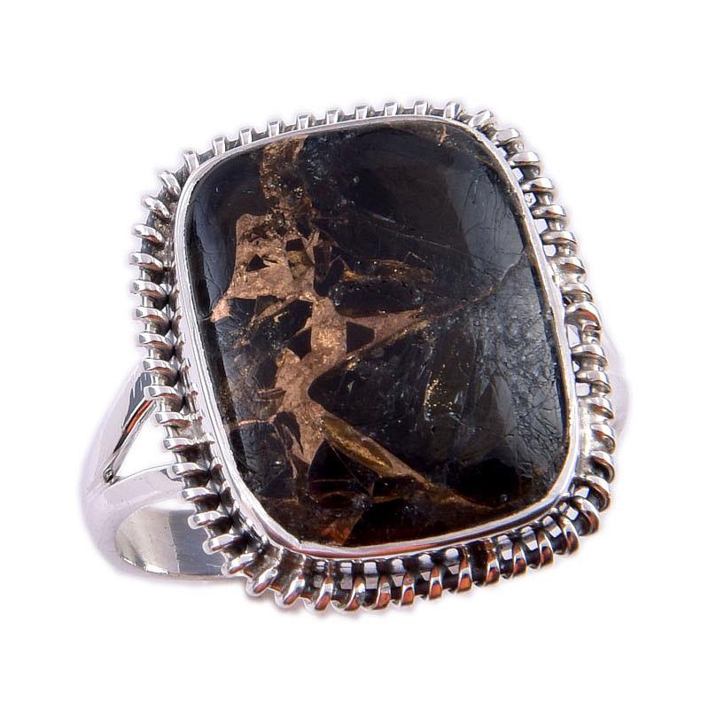 Natural Black Copper Turquoise 925 Solid Sterling Silver Jewelry Ring S.9.5 M6r57