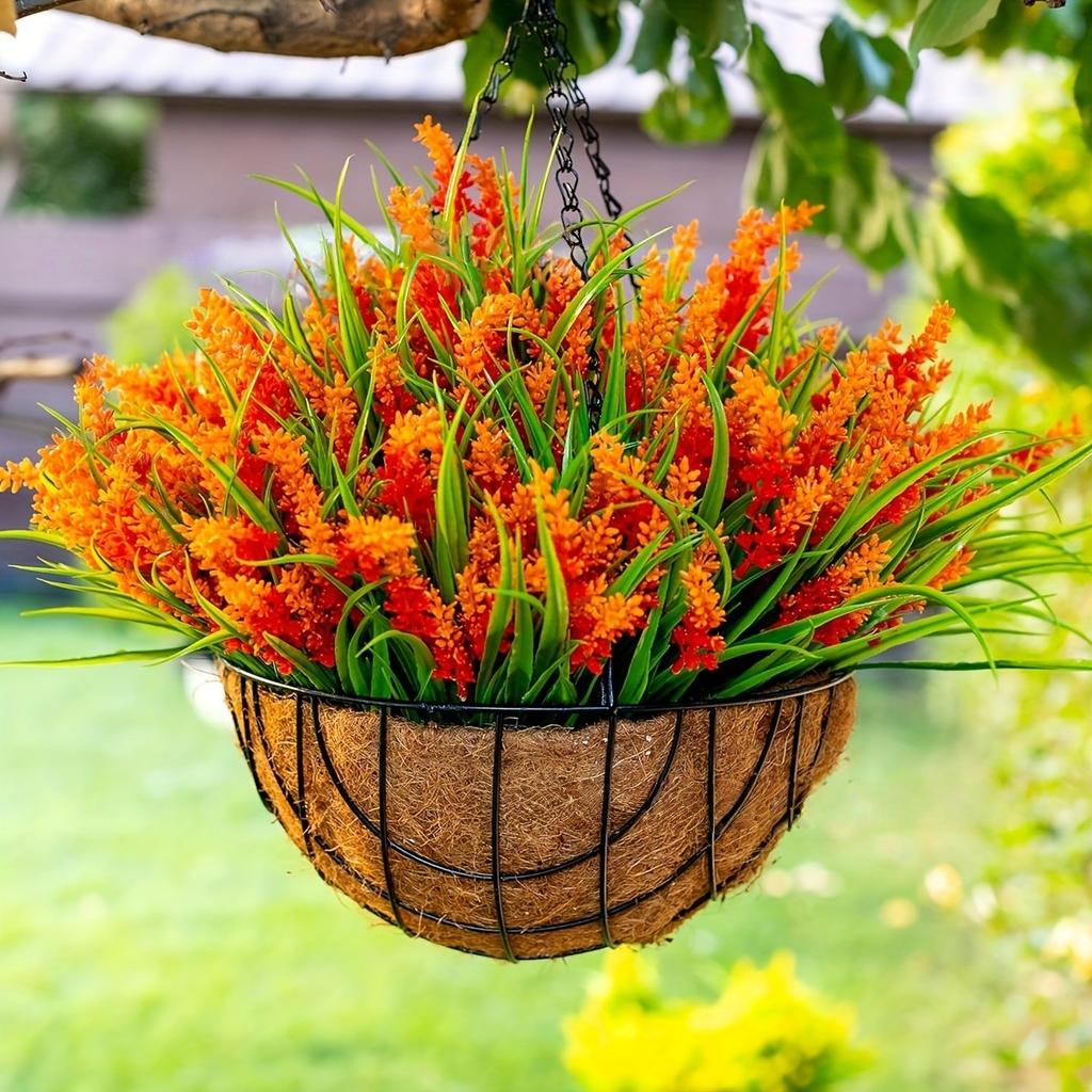 12 Bundles Artificial Lavender and Monkey Grass - UV Resistant Plastic Greenery Shrubs for Outdoor Home Garden Decor