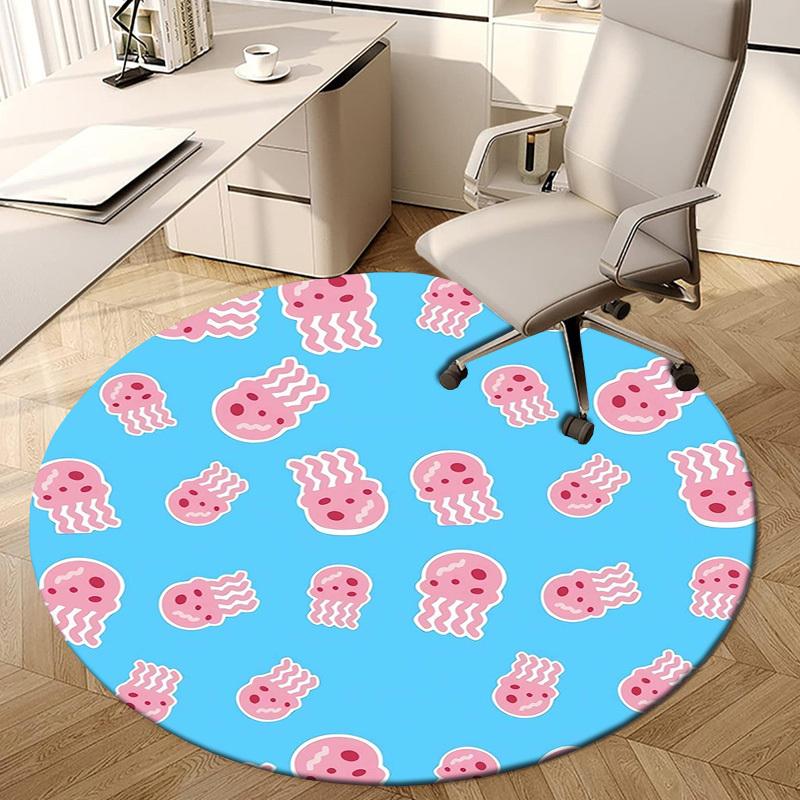 1pc Jellyfish Pattern Blue Pink Round carpet, Made of Polyester,Perfect for Decorating Office Chairs, Living Rooms,Vibrant Decorative Rug