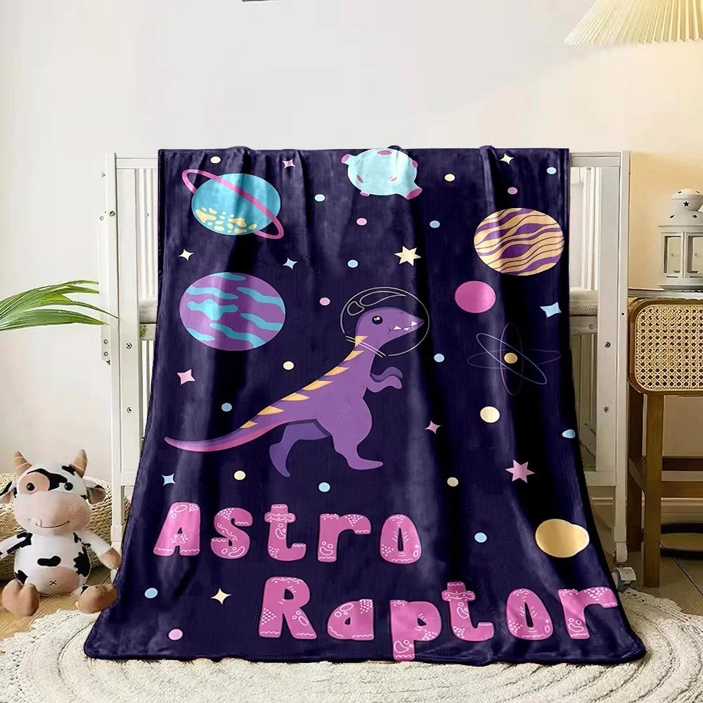 Cartoon Dinosaurier Weltraum Muster weiche Flanelldecke für Bett Schlafzimmer Sofa Picknick, Warme Überwurfdecke zum Zudecken Outdoor Freizeit Nickerchen