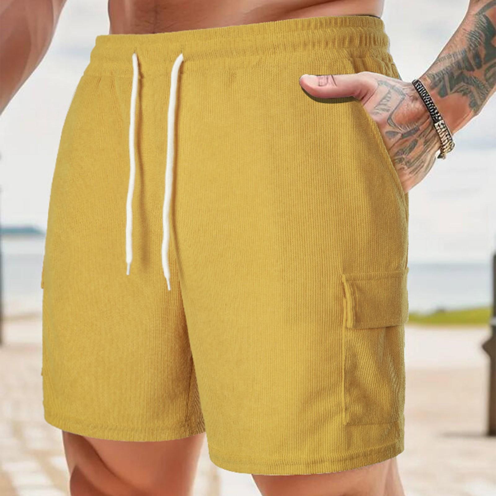 

Мужские летние новые однотонные спортивные брюки, вельветовые минималистичные шорты 5/4 S жёлтый