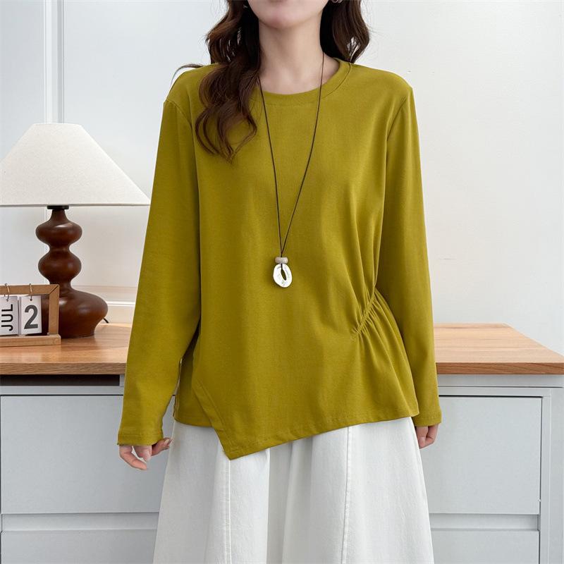 2026 Spring Women's Plus Size Irregular Long Sleeve Round Neck Casual Base Layer Top