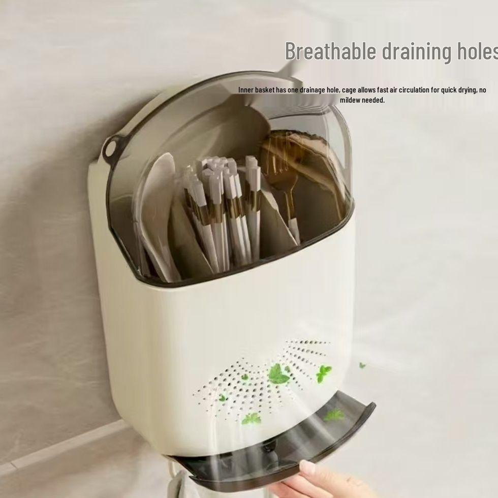 Wall-Mounted Plastic Chopstick and Spoon Holder with Drainage