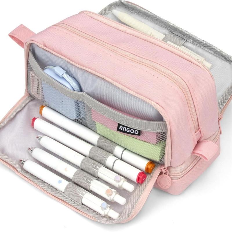 Large Capacity Pencil Bag Pen Case Solid Color Pencil Case Double Layers Pencil Pouch Pen Bag School Office Supplies