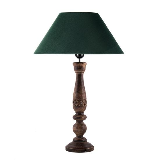 58 Cm Floral Carved Black Wood Table Lamp with Green Shade Bedroom, Dining Room, Hotel Room, Living Room, Office Decorative Bulb Not Included