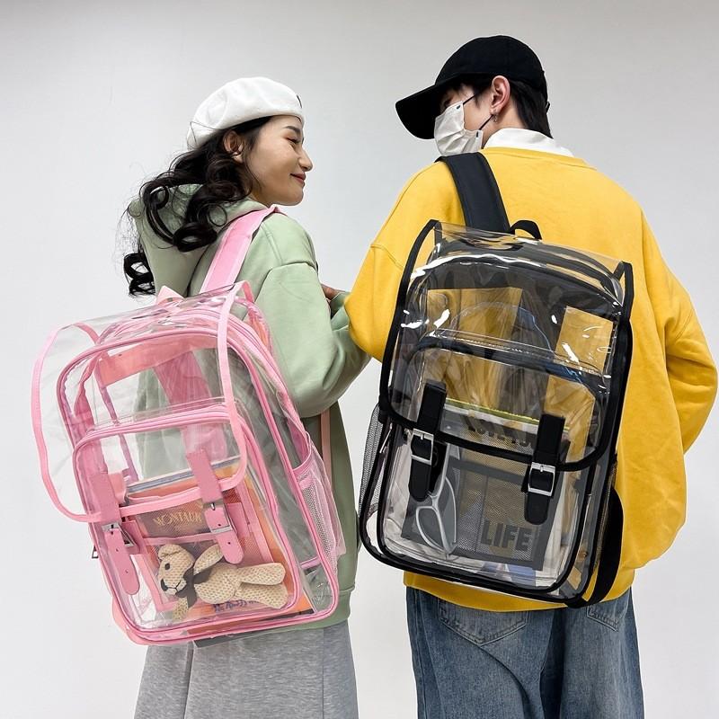 Pvc Transparent Flap Backpack With Waterproof Design For Travel And Sports Use