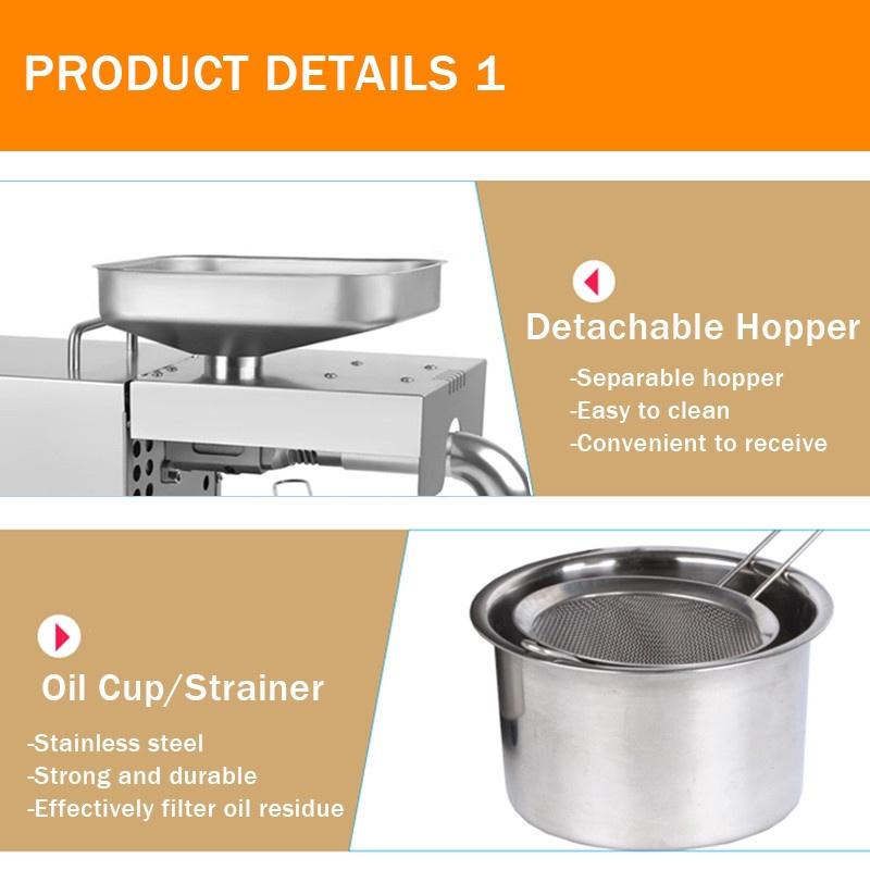 Peanut/Olive Oil Maker Use Sesame/Almond/Walnut Household Oil Presser 304 Stainless Steel Oil Press Machine