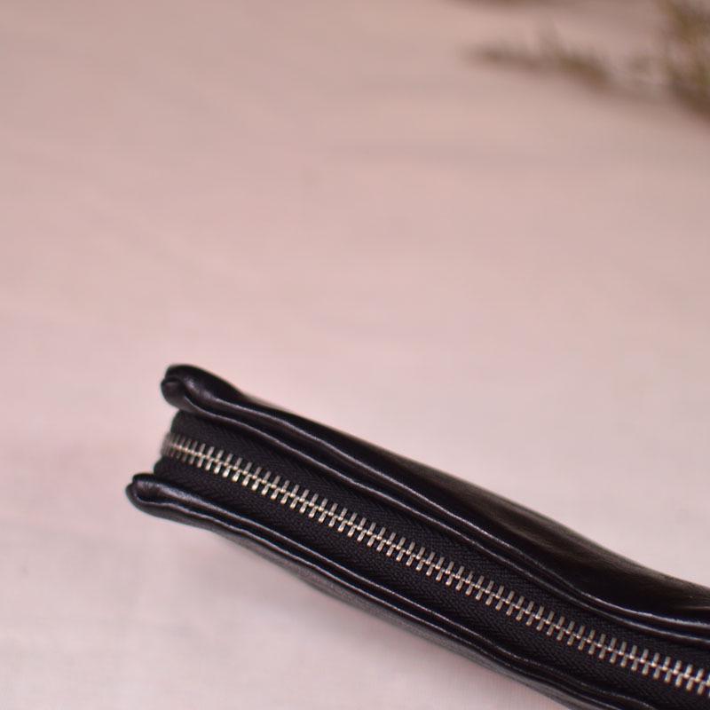 Retro Pleated Genuine Leather Long Wallet with Card Slots and Bill Compartments