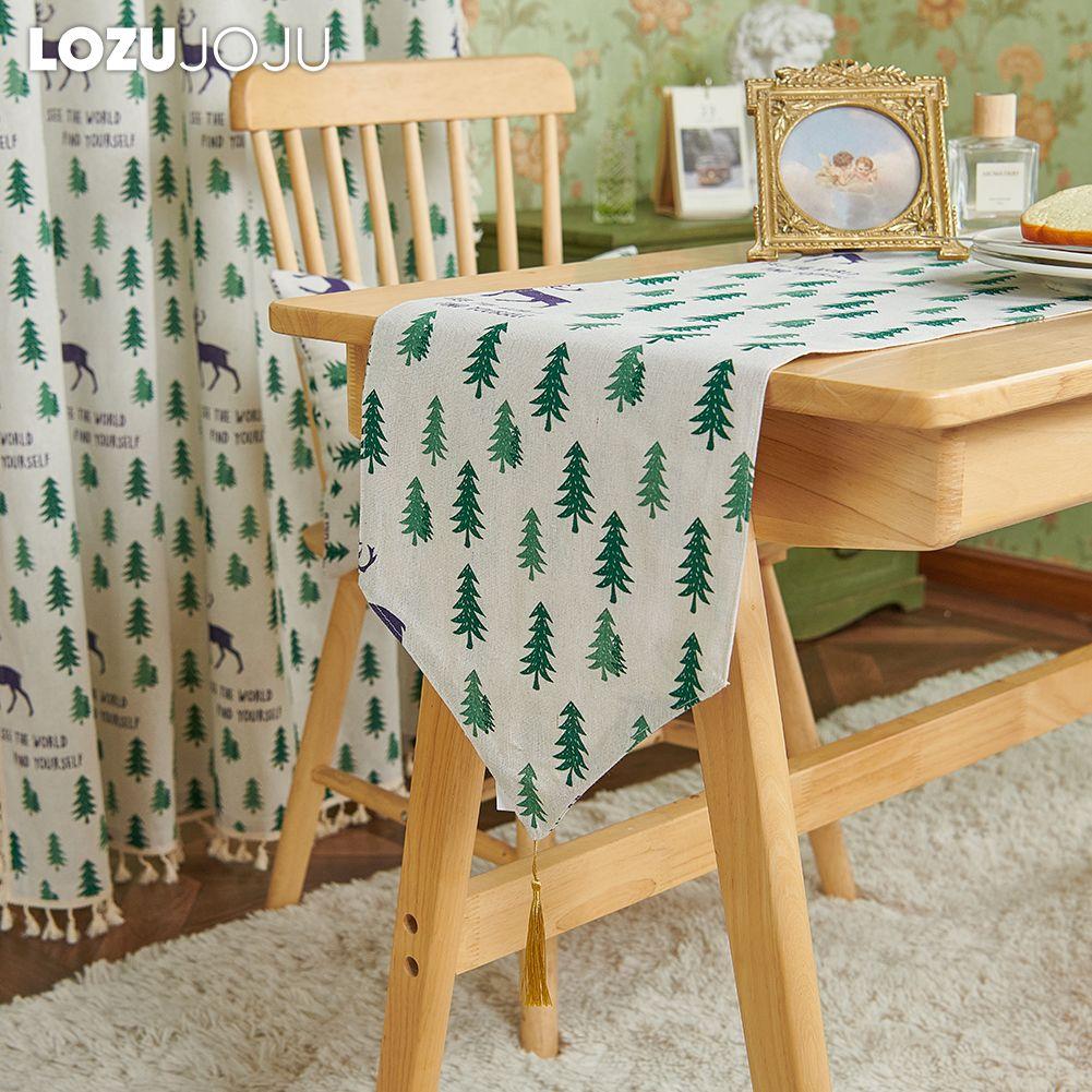 1PC Hot Selling Versatile Christmas Elk Pattern Cotton and Linen Printed Tassel Table Runner Dinner Table Decorative for Home Table LOZUJOJU