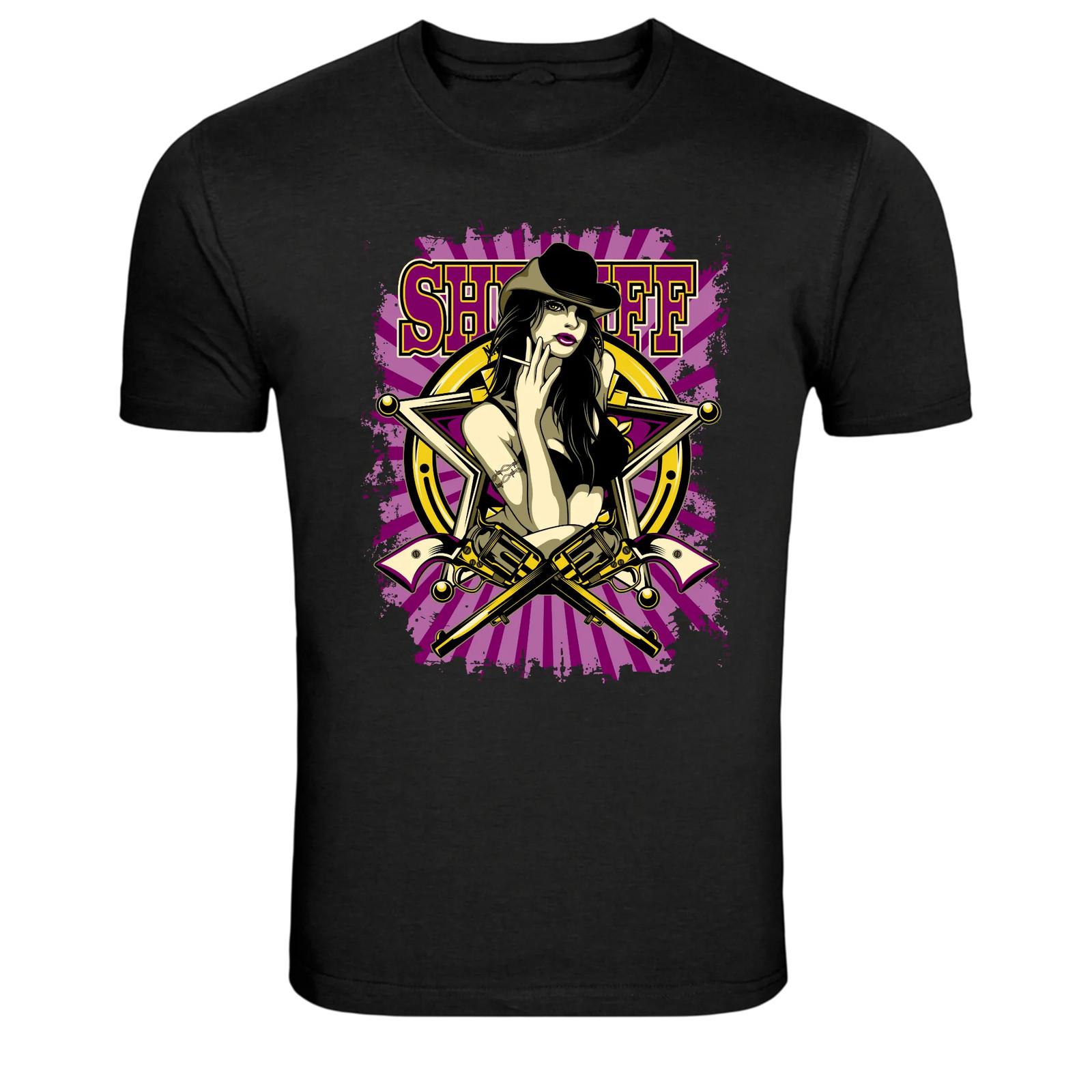 Sheriff Pin Up Girl With Guns Western Vintage Graphic T-Shirt XXXXL
