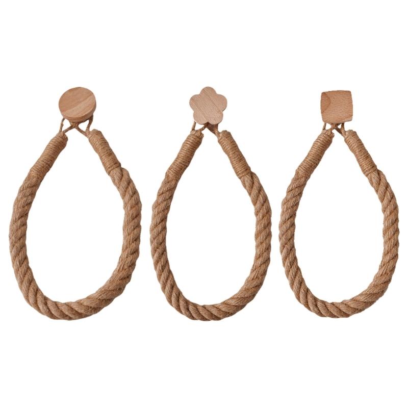 Natural Fiber Rope and Wood Toilet Paper Roll Holder No Drill Design Tissue Storage and Towel Shelf For Rental Homes