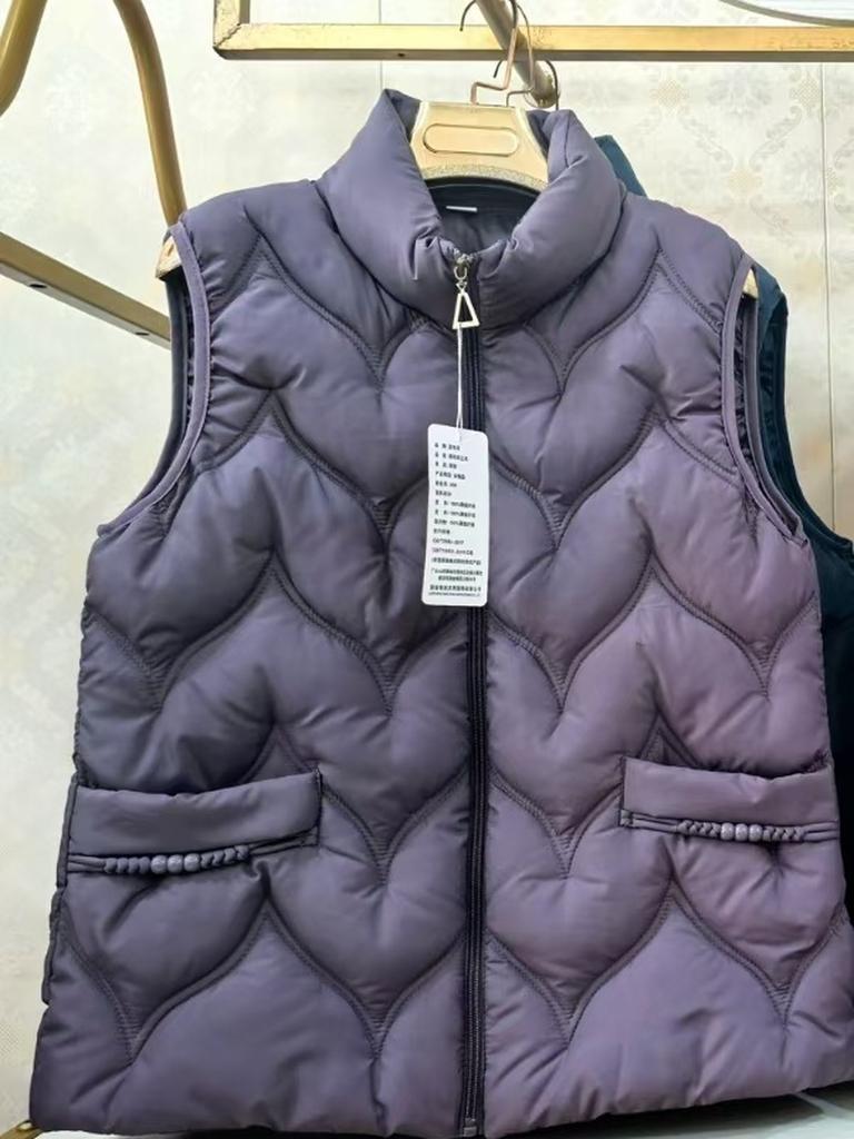 Autumn Winter New Cotton Padded Vest for Moms Plus Size Stand Collar Cotton Jacket Warm Top for Women