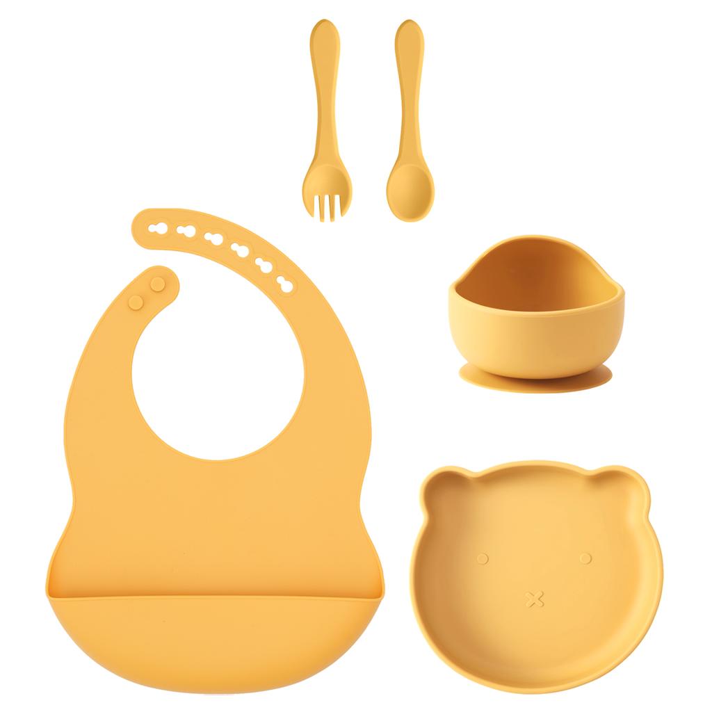 Color Kids 5PCS Food Grade Silicone Feeding Set Sucker Dishes Plate Self Feeding Bowl Sippy Cup BPA Free Toddler Meal Essentials