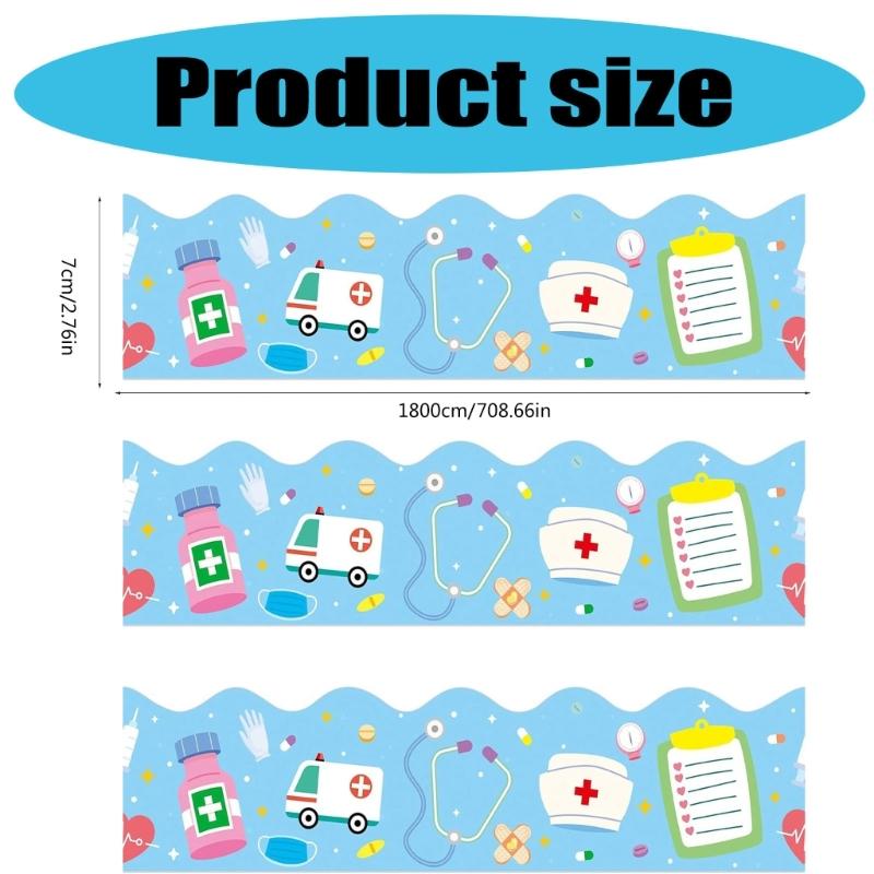 18m/59ft Nurse Day Border Sticker 70mm Wide Nurse Day Decorative Border Trim Wall Sticker for Hospital Celebration