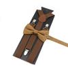 Men Kids Yellow Khaki Brown Suspender Bowtie Set Elastic Adjustable Y-Back Braces Straps Daily Father-Child Braces Accessory