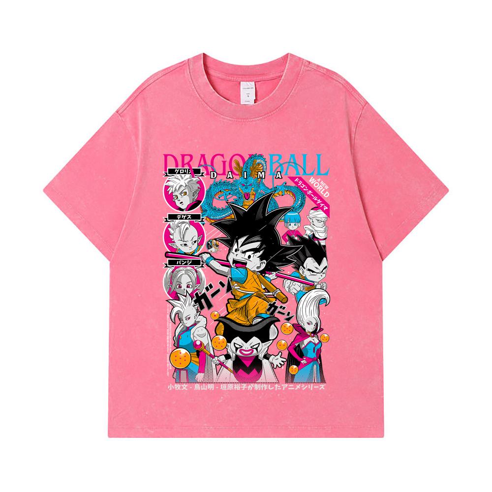 275 GSM Washed T-shirts 100% Cotton Dragon Ball V32 Daima Print Unisex Heavy Cotton T Shirt