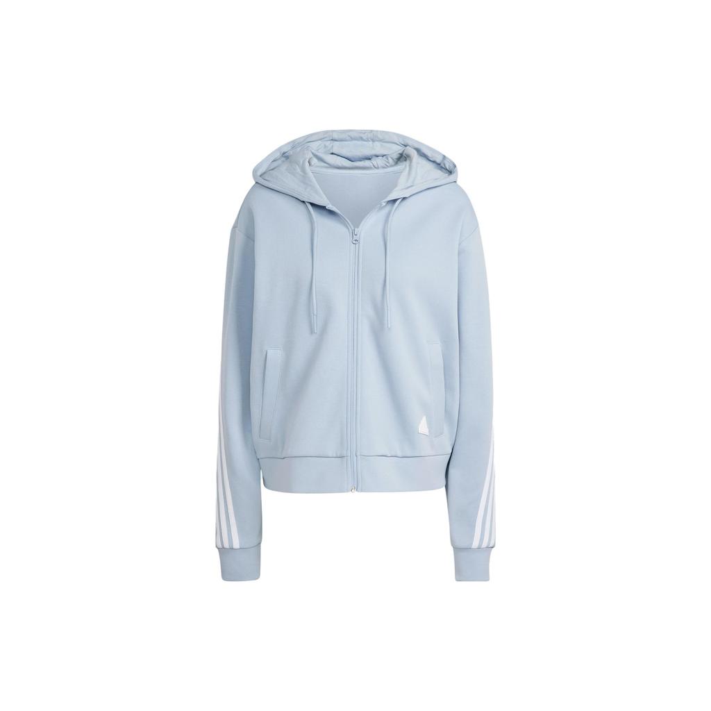 adidas Future Icons Three-Stripe Color Block Full-Zip Hoodie Soft Stretchy Vintage Casual Long Sleeve Outerwear Women Light Blue IL3049