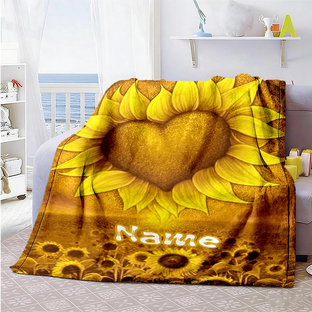 Love Sunflower Personalized Text Blanket Throw Customizable Blanket Soft Warm Cozy Suitable for Living Room Couch Nap Office Four Seasons Universal