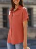 Women's V Neck Collared Button Down Shirt Short Sleeve Top with Pockets