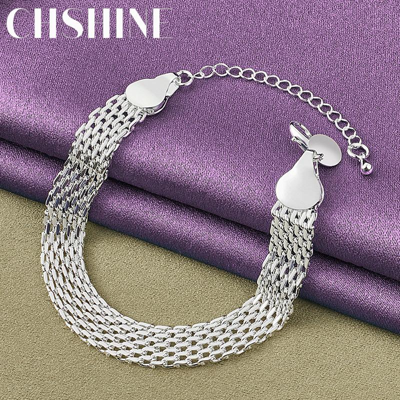 CHSHINE 925 Sterling Silver 10mm Weaving Geometry Bracelet For Women Men Party Fashion Charm Jewelry