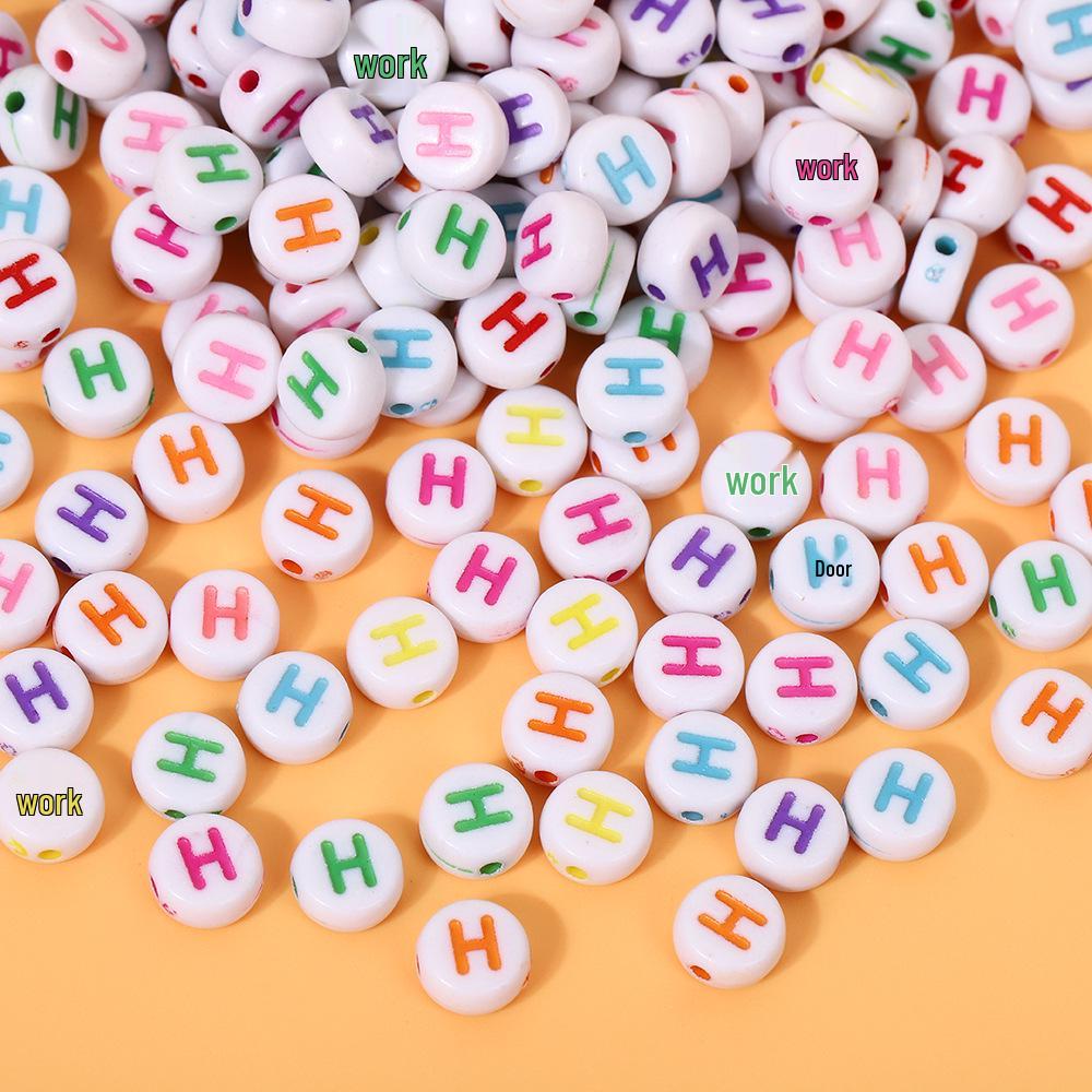 Alphabet Beads: Colorful A-Z Single Letter Round Beads for DIY Jewelry – Flat, White Background, Straight Hole for Stringing Phone Chains & More