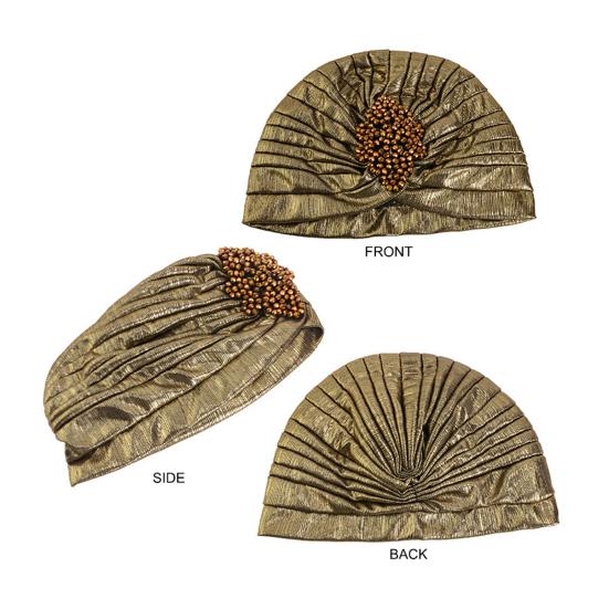 Damer Topphatt Rombus Rhinestones Dekor Plissert Turbanhatt Gullbelagt Pyntet Hatt Elastisk Design Hodeplagg