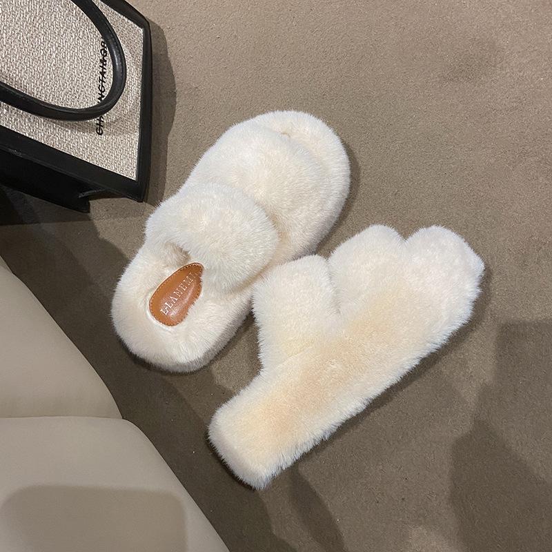Cm Fluffy Shoes Women Wear  Internet Celebrity Explosion Autumn and Winter Go Out Thick-soled Plush Cotton Slippers