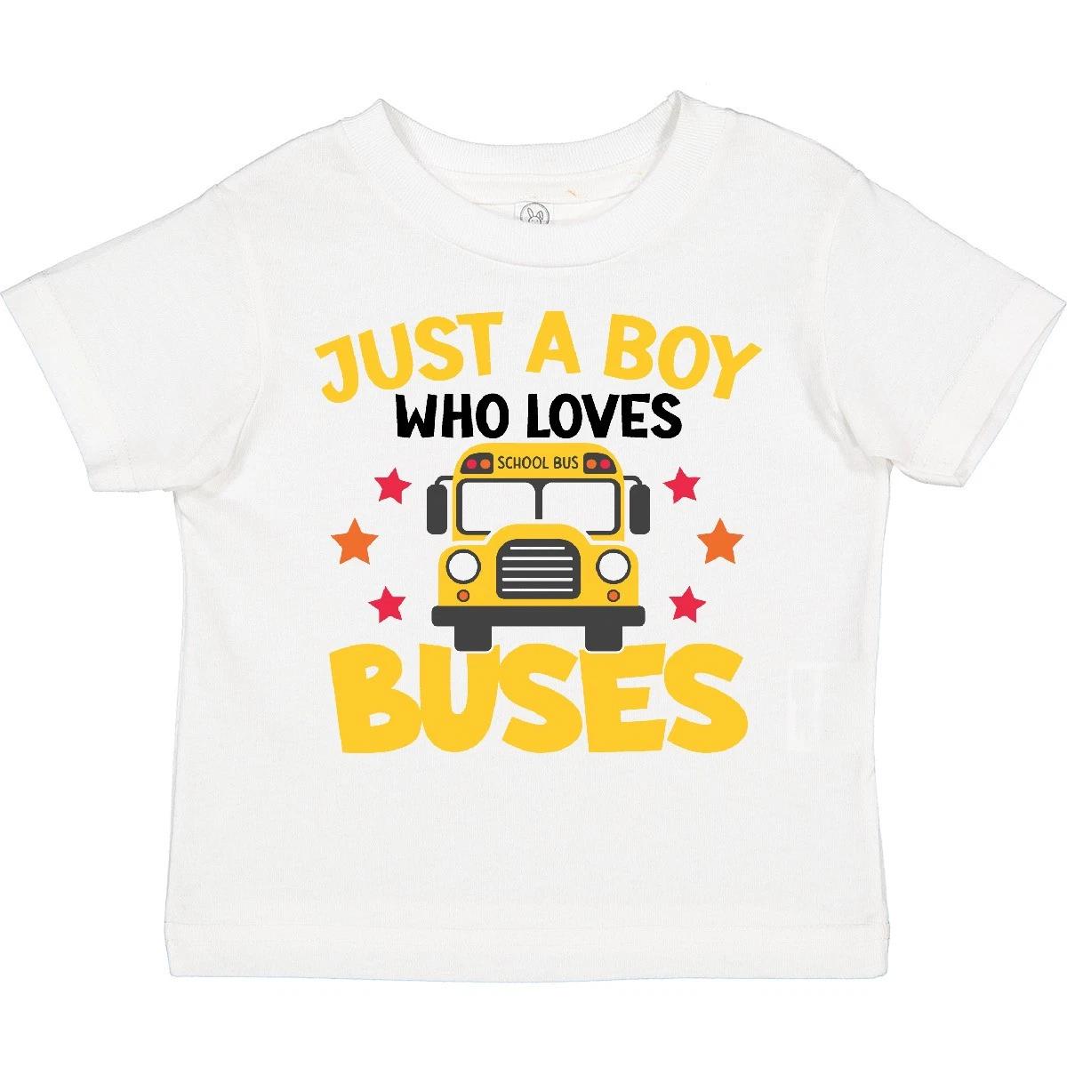 

Inktastic Just A Boy Who Loves School Buses Toddler kids boys T-Shirt Bus Yellow Child Kid 100