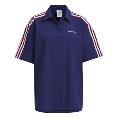 Gewebtes Kurzarmhemd Damenhemden Dunkelblau JD3283