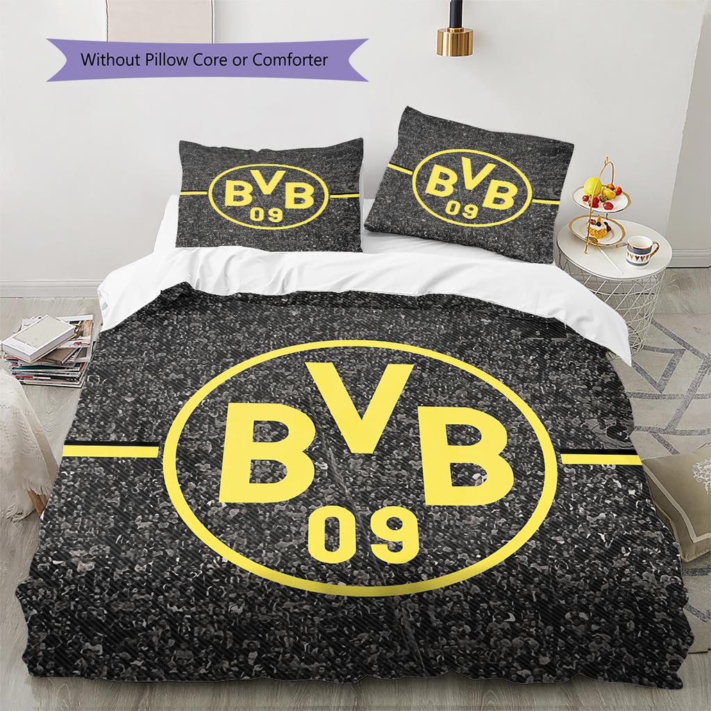 Borussia Dortmund Team Logo Muster Bettwäsche Heimdekoration Geburtstagsgeschenk (1 Bettbezug + 2 Kissenbezüge, ohne Füllung)