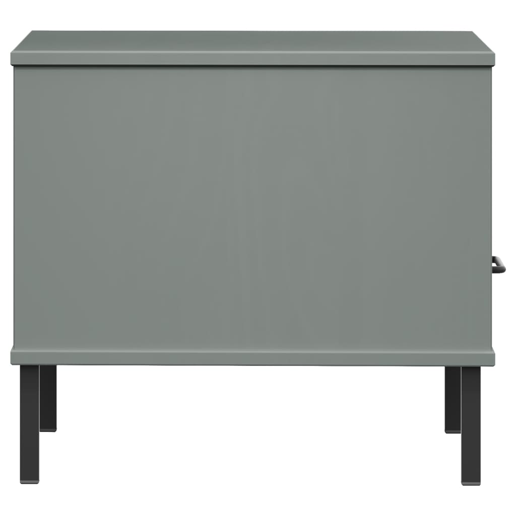 OSLO Nightstand with Metal Legs Grey Solid Pine Wood
