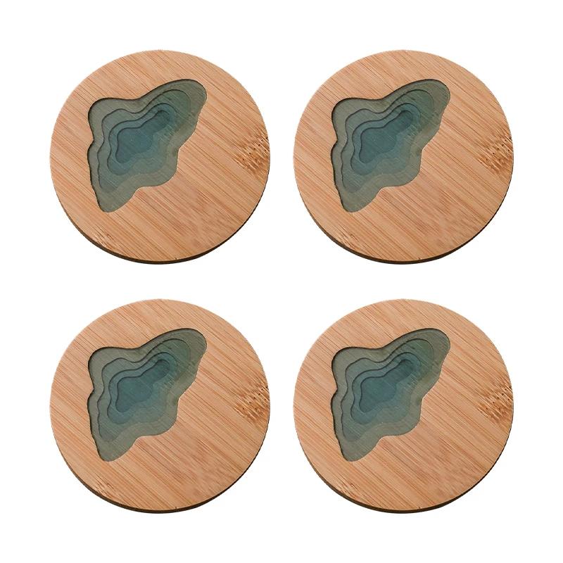 4 Stück Teetassenmatte Kunst Untersetzer Holz Platzset Rutschfest Wärmeisolierung Tischset Pad Küchenzubehör Kaffeetassenuntersetzer