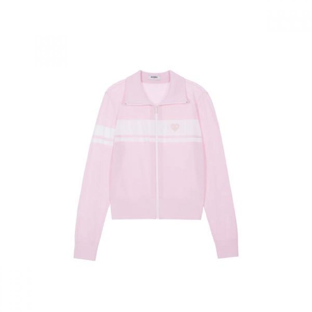 Goxo Smile Heart Airy Knit Zip Up Pink S