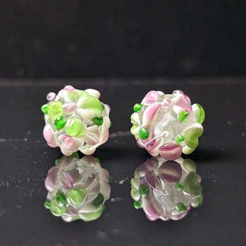 Handmade Two-Color Fired Hydrangea Glass Beads for DIY Jewelry