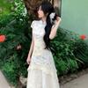 Chiffon Cover New Chinese Style Floral Improved Cheongsam Dress Beautiful Unique Splicing Waist Temperament Dress