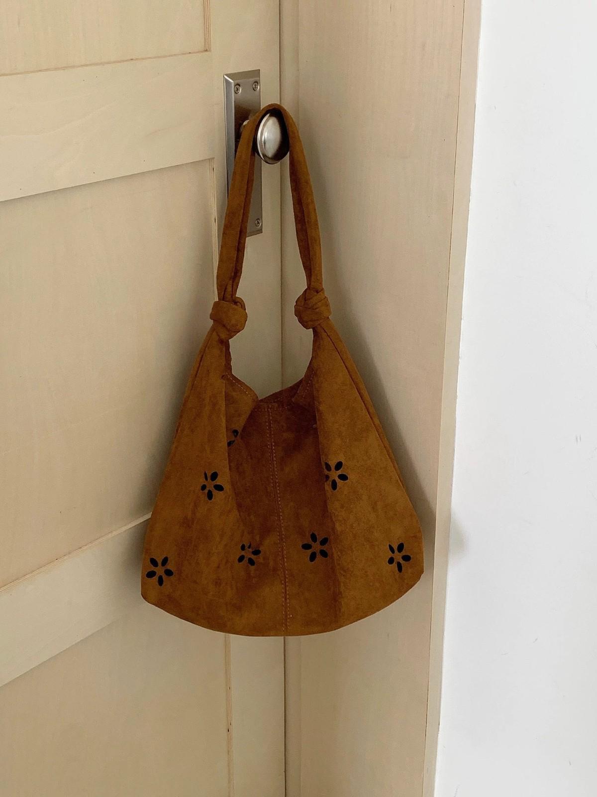 

Корейская ретро замшевая сумка-тоут с вырезом под мышкой - 2025 Женская большая вместительная наплечная сумка коричневый