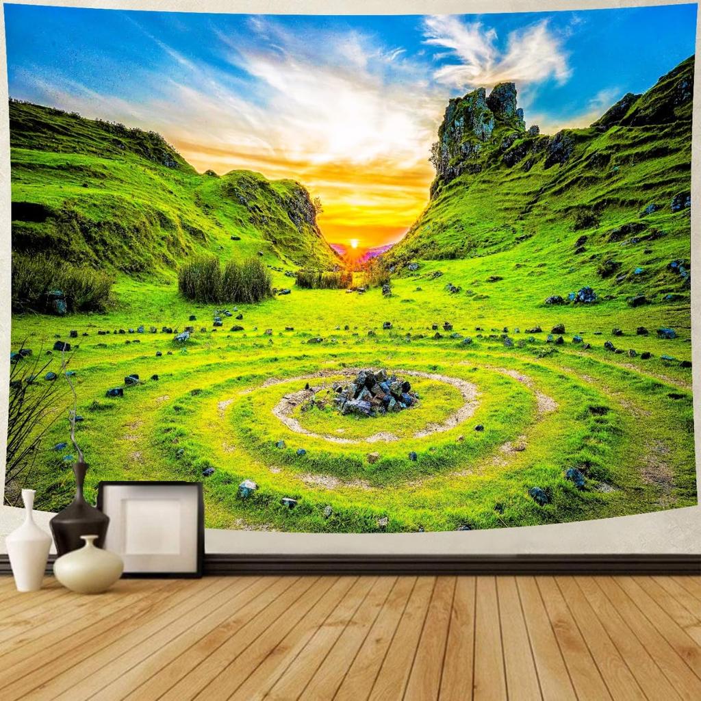 Delur Forest Pathway Tapestry Sunset Tropical Rainforest Nature Tree Tapestry Wall Hanging Sunrise Scenic Natural Green Landscap